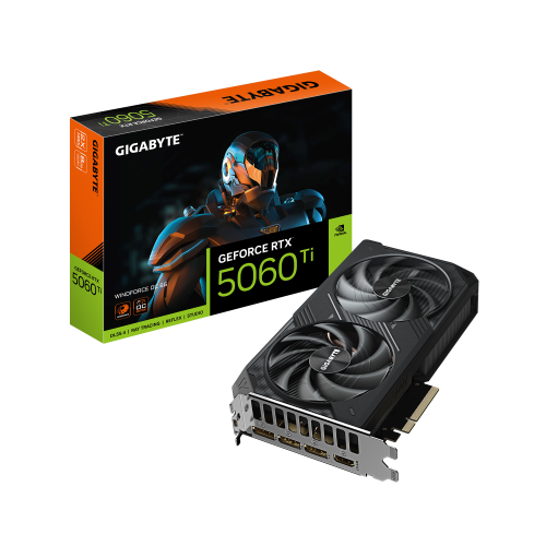 Видеокарта GIGABYTE GeForce RTX 5060 Ti WINDFORCE OC 8G [PCIe 5.0 x8, 8 ГБ GDDR7, 128 бит, 3 x DisplayPort 2.1b, HDMI 2.1b, GPU 2587 МГц]