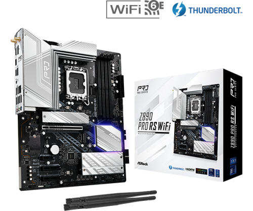 Материнская плата ASRock Z890 Pro RS WiFi White [LGA 1851, Intel Z890, 4xDDR5-5600 МГц, 1xPCI-Ex16, 4xM.2, Standard-ATX]