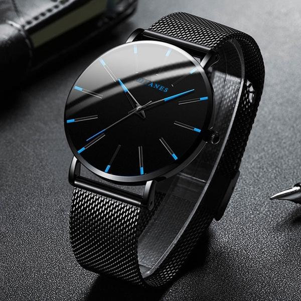Модные мужские классические деловые черные часы, повседневные кварцевые наручные часы, роскошные круглые синие аналоговые часы, мужские часы, подарок, Relojes Hombre